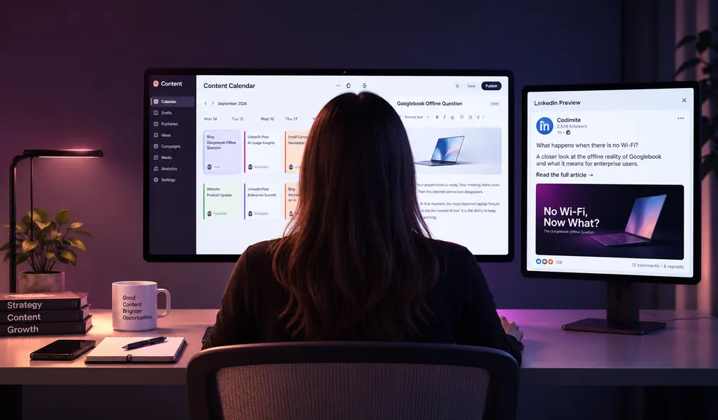 A marketer reviewing a content calendar.